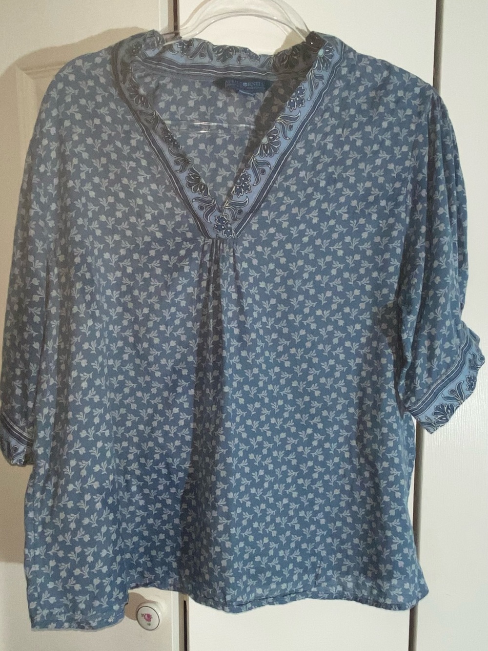 April Cornell Blue Printed V-Neck Boho Blouse